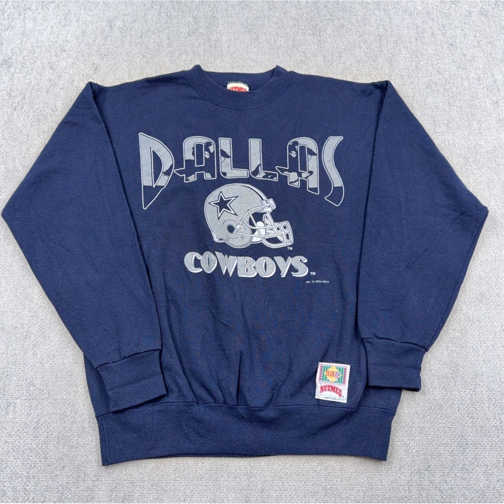 Vintage Dallas Cowboys Sweatshirt Men Medium Crewneck Blue Nutmeg 90s USA NFL
